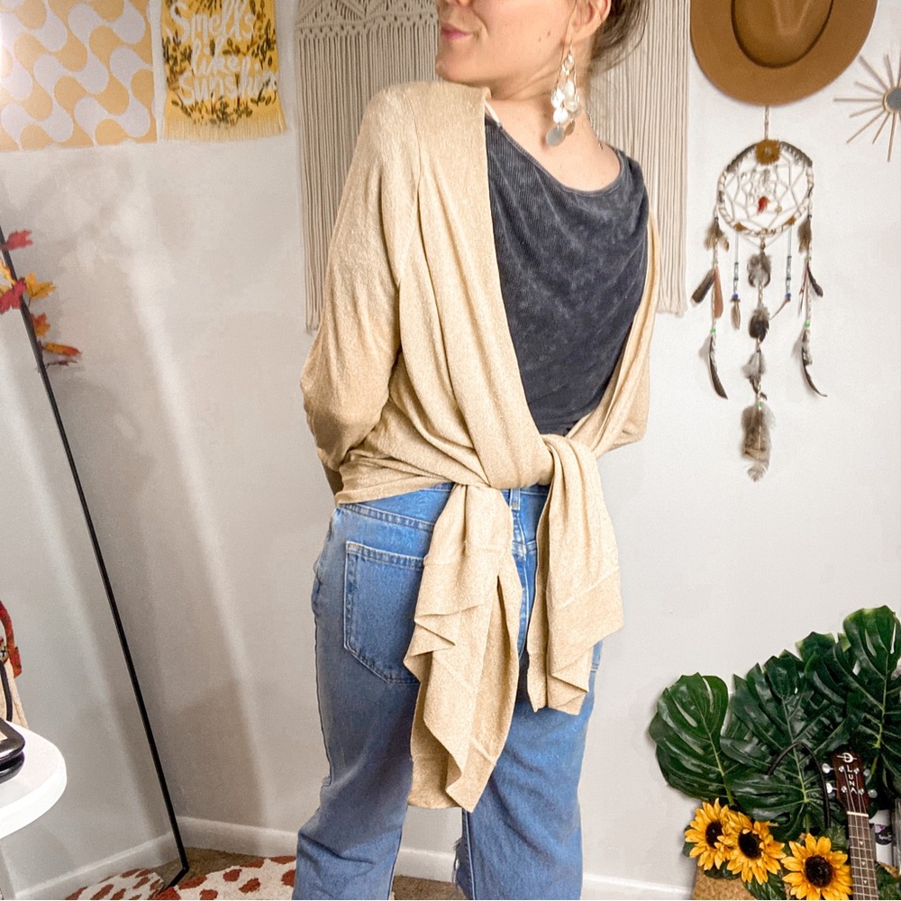 INC 4 Ways to Wear NWT Gold Shimmer Wrap Cardigan Size Large - Picture 6 of 12